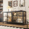 Caldion Modernes Glasvitrine mit LED-Beleuchtung,140×40×75cm,Vitrinenschrank aus gehärtetem Glas und MDF,Eisen, Glasschrank mit 3-Farbiger Beleuchtung, für Wohnzimmer,Büro