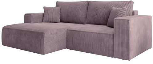 Selsey Ecksofa Mauve Sofa Mit Schlaffunktion Linksseitig Inkl. Bettkasten 240 x 167 cm Und Abnehmbare Rückenkissen Kleines Couch Sofa Modular Ottomane Kompakt Für Kleine Wohnräume Cord Bezug