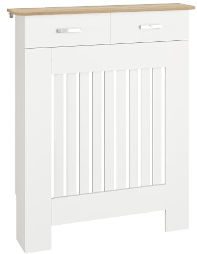 HOMCOM Copri Termosifone a Doghe Antiribaltamento 78x19x97 cm Bianco