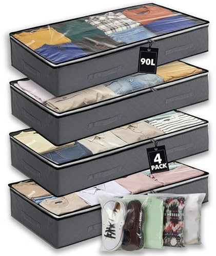 MORIVO 4 Pack 90L Under Bed Storage Bags, Underbed Storage Boxes with Lids
