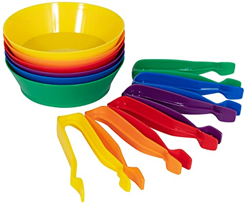 edxeducation Sortierschalen & Pinzetten - 12er Set - ab 18 Monaten - 6 Farben - Zähl- und Sortierspielzeug für Kleinkinder - Frühe mathematische und feinmotorische Fähigkeiten