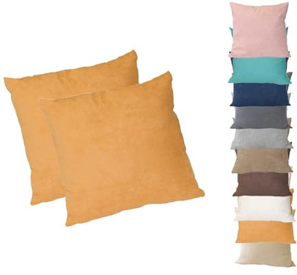 PremiumShop321 2er Pack Kissenbezug Kissenhülle 40x40 in edler Wildleder Optik Alcatraz Ocker