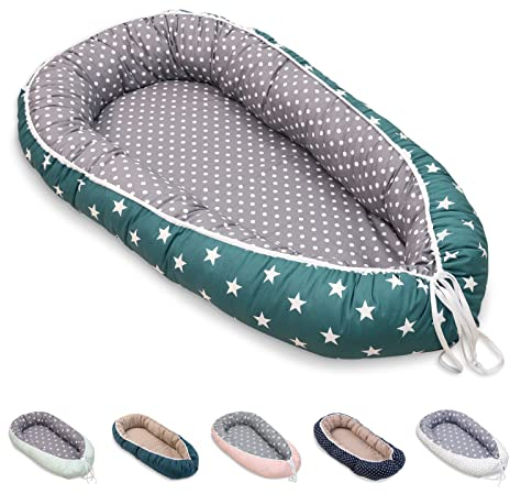 ULLENBOOM Babynest - 100% OEKO-TEX Materialien & Made in EU, Petrol Grau - Babynestchen Neugeborene aus kuscheliger Baumwolle, Ideal als Reisebett & Kuschelnest geeignet
