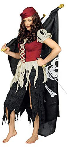narrenkiste K31250673-36-38-A schwarz-grau-rot Damen Piraten Fetzen Kleid Freibeuterin Gr.36-38