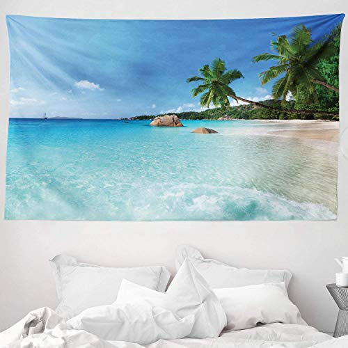 ABAKUHAUS Reise Wandteppich und Tagesdecke, ANSE Lazio Beach Surf aus Weiches Mikrofaser Stoff Waschbar ohne Verblassen Digitaldruck, 230 x 140 cm, Türkis Grün