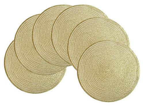SHACOS Set di 6 Tovaglietta Rotonda Cotone Tovaglietta Lavabile Grande Tovagliette Rotonde Oro Intrecciate Tovaglietta Resistenti al Calore Tovagliette Natalizie per Partito Cucina - 38x38 cm