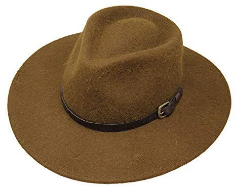 Premium Alpaka Lewis - Fedora Hut mit breiter Krempe - Alpaka Wollfilz - wasserabweisend - Lederband - 62cm Braun