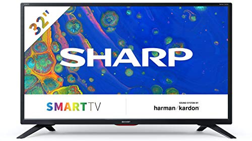 Sharp Aquos 32BC6E - 32 Smart TV HD Ready LED TV, Wi-Fi, DVB-T2/S2, 1366 x 768 Pixels, Nero, suono Harman Kardon, 3xHDMI 2xUSB, 2021 [Classe di efficienza energetica A+]