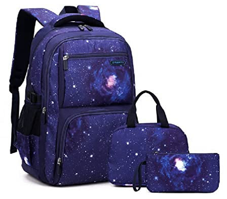 Schulrucksack für Jungen, Galaxy-Druck, Grundschule, Büchertasche, 3 Stück, Dunkelblau, Galaxie, 3Pcs Backpack Set, Laptop