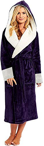 Robe De Chambre Femme Polaire Longue Grande Taille Ultra Doux Confortable Peignoir Femme A Capuche Eponge Peluche (Violet,M)