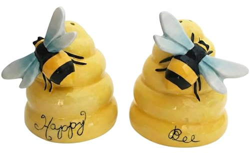 Yeegfey Blue Sky Ceramics Happy Bee Salt & Pepper Set, Multi
