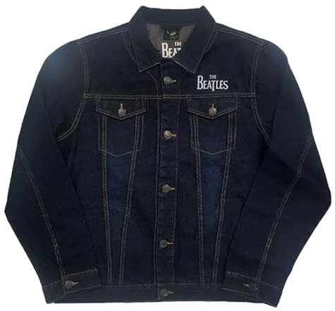 The Beatles Denim Jacket Drum Drop T Band Logo Official Mens Blue L