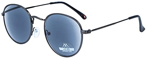 Sunoptic LOKI Moderne Panto Lesebrille aus robustem Metall inkl. schwarzem Stecketui – Runde Lesehilfe für Damen und Herren – Sonnenlesebrille (Schwarz getönt, + 1,00 dpt getönt)