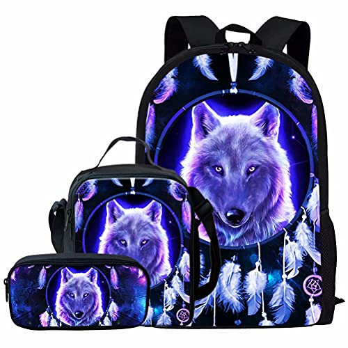 chaqlin Rucksack für Kinder, Jungen, Mädchen, Teenager, langlebig, 43,2 cm, Schulbüchertaschen, Wolfsdruck, Lila Wolf, Einheitsgröße, Modern