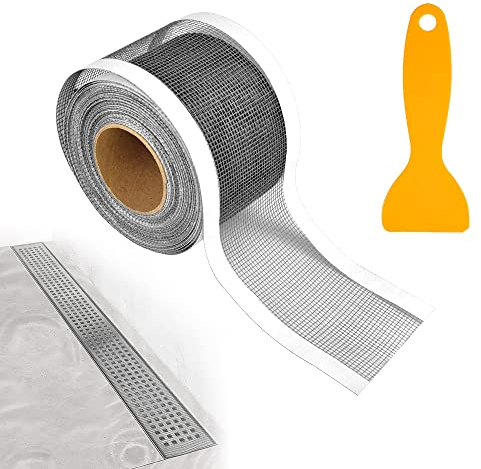 Haarfänger für Dusche, OLRWSLG 10m Abfluss Haarfänger aus PVC-Gaze Duschrinne Haarsieb mit Plastikspachtel Einweg Duschabfluss Mesh Aufkleber 70 cm Breit Haarfänger für BadewanneBalkon Küche Bad