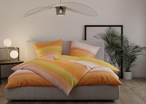 Bettwaesche-mit-Stil Mako Satin Bettwäsche Watercolor Stripes orange Rose (Garnitur 135x200 + 80x80 cm)
