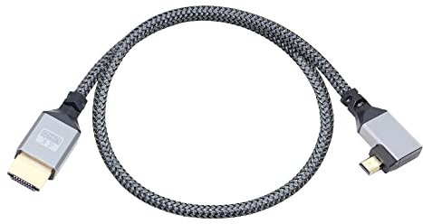 RIIEYOCA Câble adaptateur Micro HDMI vers HDMI 4K, angle gauche Micro HDMI mâle vers HDMI mâle, câble court en nylon tressé en aluminium, prise en charge 4K UHD, 50 cm (gris)