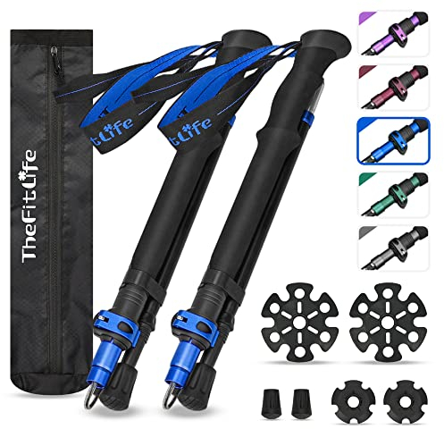 TheFitLife Collapsible Trekking Poles for Hiking – Lightweight Folding Walking Sticks for Men and Women with Extra-Long Foam Handle and Metal Flip Lock
