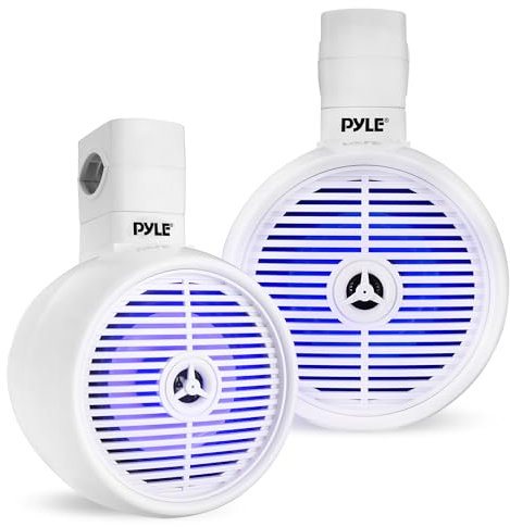 Pyle 6.5” Waterproof Off-Road Speakers - 200W 2-Way Marine Wakeboard Tower Sound System w/LED Light, Full Range Outdoor Stereo Speaker for Car, ATV, UTV, Jeep, Boat, Includes Brackets (White)