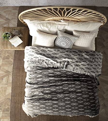 BOHORIA® Premium Tagesdecke Ubud - Bettüberwurf Wohndecke Wendedecke Kuscheldecke Sofadecke mit Muster (Obsidian Kelim, 150 x 200 cm)