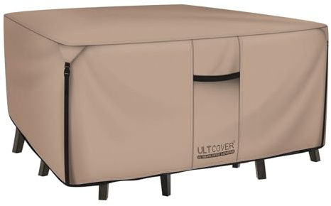 ULTCOVER Funda Rectangular Resistente para Mesa de Patio, Lona Resistente 600D, Impermeable, para Exteriores, Mesa de Comedor y sillas, Funda para Muebles de Uso General, 218 cm