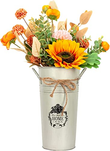 Jarrón decorativo rústico de metal, jarra de metal con asa, regadera de jarra vintage, decoración de estilo rústico para el hogar, jardín (9.5 pulgadas de alto gris)