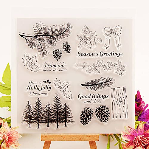Tannenbaum Tannenblatt Tannenzapfen Klare Stempel Stechpalme Beeren Pfahl Muster Transparente Siegelstempel für Urlaubskartenherstellung Dekoration und DIY Scrapbooking Album DIY Handwerk