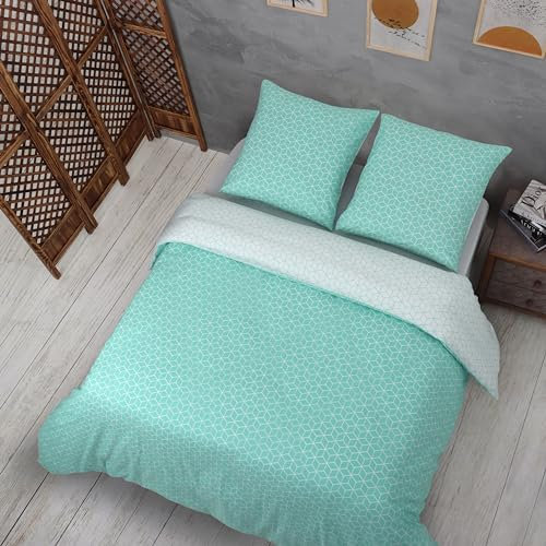Vency Bettwäsche 140x200 2-Teilig Türkis - Oeko-TEX 80% Baumwolle & 20% Polyester, 1x Bettbezug Reißverschluss + 1x Kissenbezug 65x65 Umschlagverschluss, Puzzle Modell