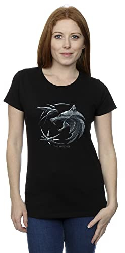 Absolute Cult Netflix Women's The Witcher Wolf Logo T-Shirt Black X-Large