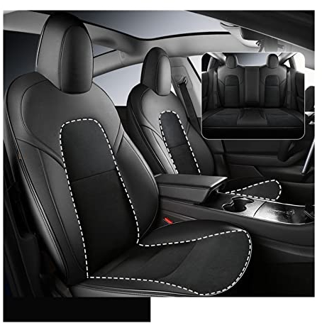 Für Tesla Für Modell Y 3 Custom Full Set Autositzbezug Alcantara Autozubehör Spezifisch Vollständig Bedeckt Für 5-Sitzer (Farbe : Black)