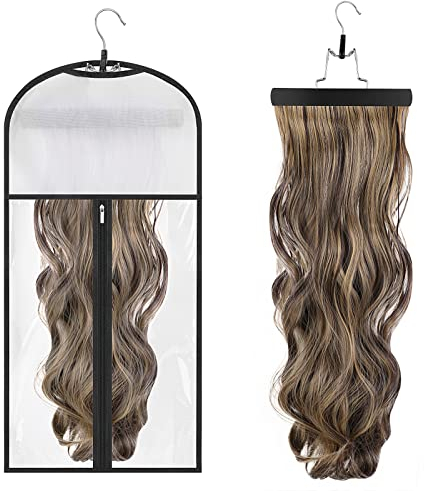 Haarverlängerung Perücke Aufbewahrungstasche, Hair Extensions Perücke Aufbewahrungstasche Halter Case Protector Staubdicht Beutel für Haarverlängerung Haarteil Aufbewahrungsbeutel mit Aufhänger, Weiß