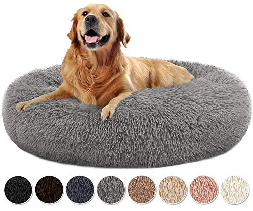 Yurun Haustierbett Donut, Haustierbett für Katzen und Hunde Rundes Plüsch Hundebett Katzenbett in Doughnut-Form waschbar, Selbstwärmend und Gemütlich für mittelgroße Hunde - Grau 100x100x20cm
