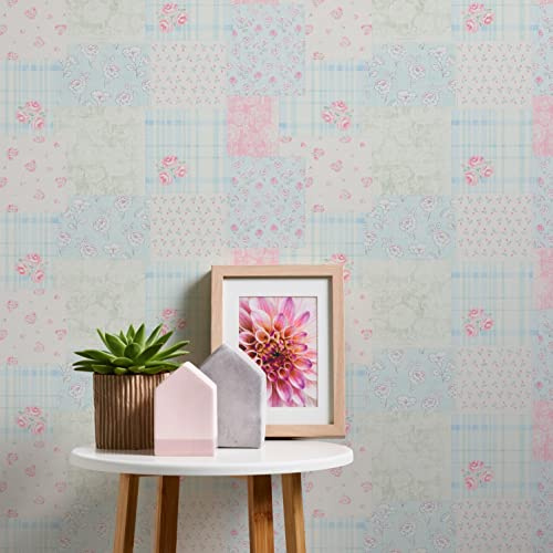 A.S. Création Maison Charme 390661 Floral Wallpaper Blue Pink White Green Patchwork 10.05 m x 0.53 m Made in Germany