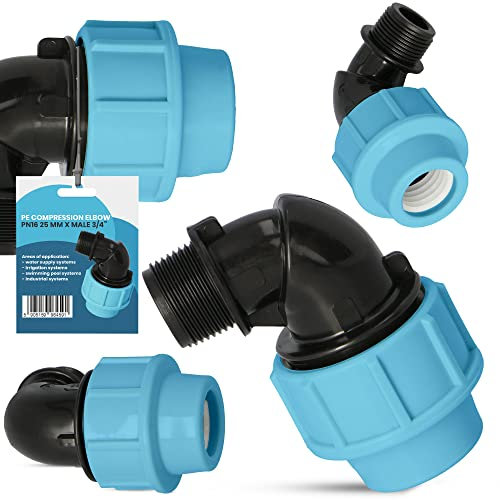 PE Rohr Winkel 90° Bogen PN16 (25 mm x 3/4'' AG) Kupplung Fitting Wasserrohrbogen L-Stück Bewässerungssystem Wasserleitung Wasserrohr Verbinder Garten Versorgungsleitung Pipeline Sprinklersystem