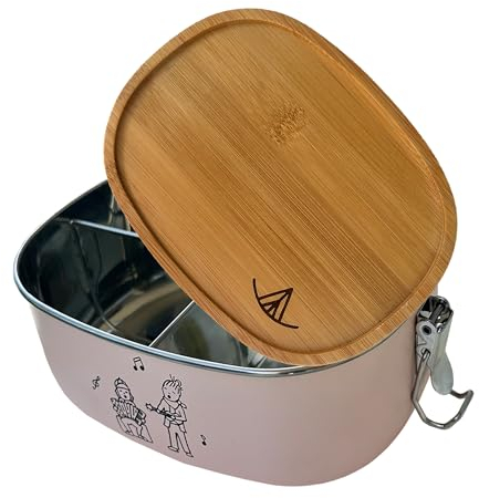 Ringwald Edelstahl Rosa Brotdose Kindergarten Schule groß 1400ml Lunchbox Brotdose Vesperdose Fächer Trennwand BPA-frei Plastikfrei Bentobox Bambuss Deckel Pink