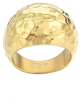 HIJONES Herren Edelstahl gehämmert Oberfläche Ring klassisch Einfach Signet Stil Pinky Finger Aussage Ringe Gold Chunky Dome Größe 54