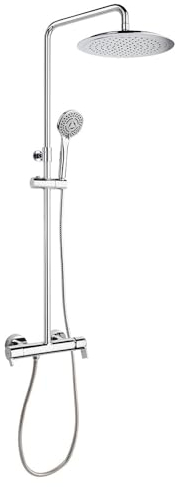 Ramon Soler - Columna de Ducha Monomando Cromada, Barra Telescópica Ajustable, Accesorios Incluidos, Ideal para Baño Moderno, Serie Blautherm