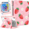Uppuppy Étui pour iPad 10e génération 10,9 Pouces, pour iPad 11(^>e<^) (A16) 2025 pour Enfants et Femmes, Jolie Fraise Mignonne, Jolie Fleur Kawaii, Support Rotatif pour Apple 10/11