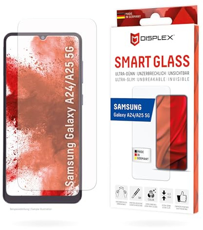 Displex Smart Glass (9H) für Samsung Galaxy A24/A25 5G, Montagesticker, unzerbrechlich, ultra-dünn, unsichtbar