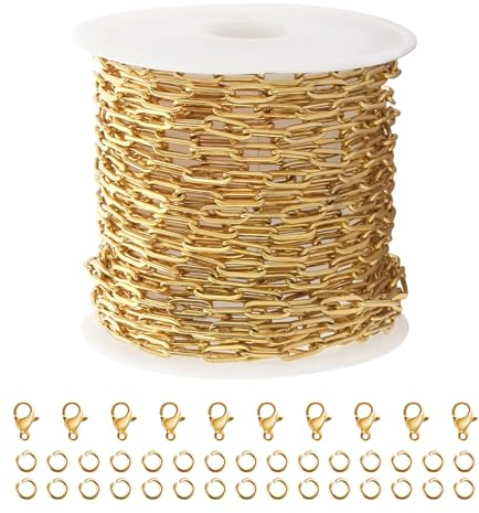 Kyutong 5M Gold Halskette Kette zur Schmuckherstellung 304 Edelstahl mit Karabinerverschlüssen und offenen Ringen zur Schmuckherstellung für Damen und Herren