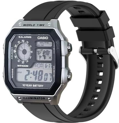 xhKJO Uhrenarmbänder für Casio AE 1200 / W 218h / AE 1300 / F 91W/ W 218h / AQ S810W Strap, Silikon Ersatzband Uhrenarmband Armbänder Armband für Casio W 219 / F 108WH/ AE 1000W /SGW 500H (Schwarz)