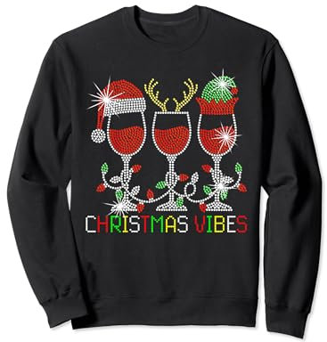 Weihnachtsoutfit Weihnachtspullover Damen Weingläser Wein Sweatshirt