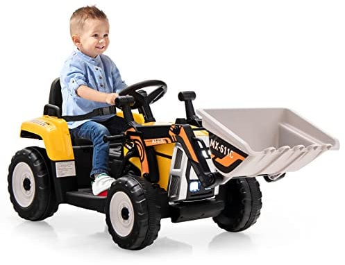 Maxmass Kids Ride on Bulldozer, 12V Battery Powered Ride on Excavator with Remote Control, Music, Horn, USB, Light, Light & Flexible Arm & Bucket, Toddler Construction Vehicle for Boys Girls (Yellow)