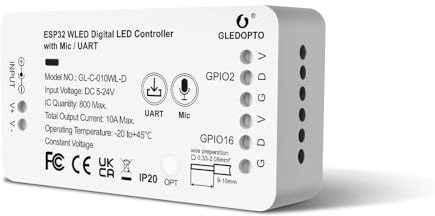 GLEDOPTO ESP32 WLED Digital Strip Light Controller mit MIC Funktion DIY Lichteffekt 100+Support WS2811, SK6812, SM16703P, WS2812B, etc. Strip Light DC5-24V (Design-Leuchten)