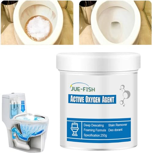 Agente de oxígeno activo para inodoro, 250 g, polvo de espuma limpiador de inodoro, potente agente de dragado de tuberías, apto para limpiar desagües de inodoro, sin olor peculiar