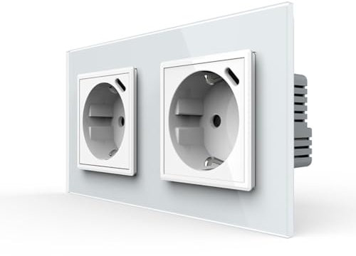 LIVOLO Zweifache Steckdose mit USB-C Anschluss intigiert 18W Ladedose im Glasrahmen Weiß Schuko Stecker USB TYP C Schutzkontaktsteckdose Unterputz Einbau Ladefunktion VL-2-FCTF16A-SR-SR-11-A