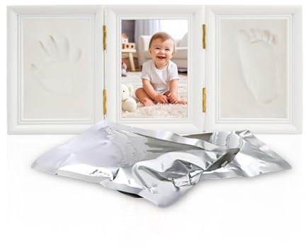 Bébé Empreinte de Pieds & Mains Cadre Photo Kit, Set Cadre Moulage Empreinte Bébé avec Argile et Cadres en Bois, Kit de Souvenir pour Bébé Empreinte Main ou Pieds pour Cadeau de Bébé Nouveau-né