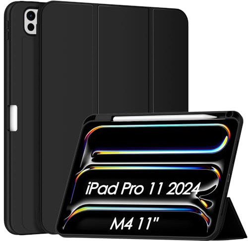 Sonlaryin Funda para iPad Pro de 11 pulgadas 2024 M4 con soporte para lápices, soporte triple con parte trasera de TPU a prueba de golpes para iPad Pro 11 2024, compatible con Apple Pencil Pro/USB-C,
