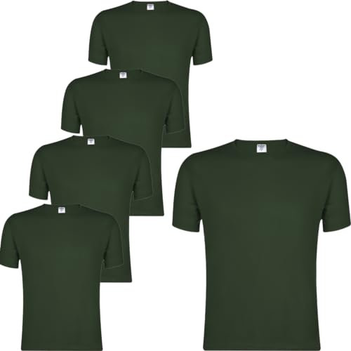 Pack 5 Camisetas Adulto Keya - 100% Algodón de 180 g/m2 - Unisex - Camiseta Basica para Hombre y Mujer - Manga Corta (FR/ES, Letras, M, Regular, Regular, Verde Botella)
