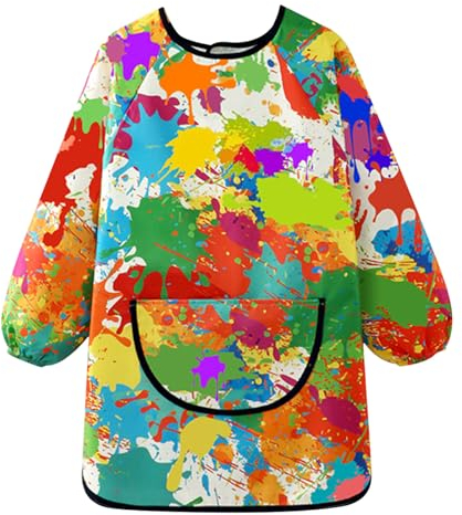Greyoe 1 Stück Malschürze Kinder Malkittel Kinder Schürze Kinder Lätzchen mit ärmeln Wasserdicht und Schmutzabweisend zum Malen (Buntes Graffiti, XL)